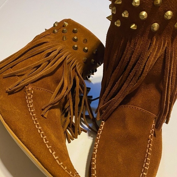 Trafaluc Zara Womens Flat Booties Fringe Brown Size US 6.5 - Picture 6 of 13